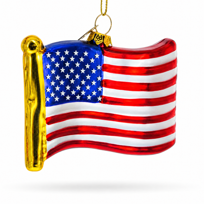 Waving Flag of USA Glass Christmas Ornament