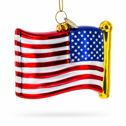 Waving Flag of USA Glass Christmas Ornament