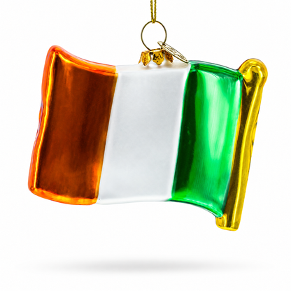 Waving Flag of Ireland Glass Christmas Ornament