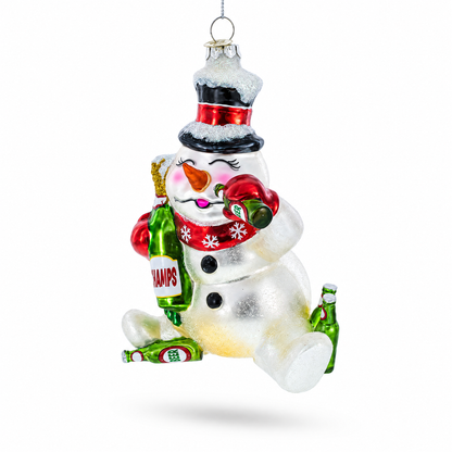 Snowman Bartender Glass Christmas Ornament