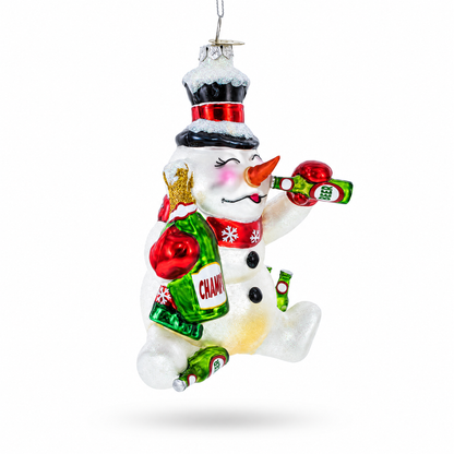 Snowman Bartender Glass Christmas Ornament