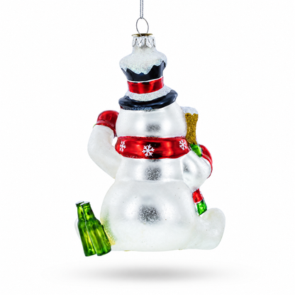 Snowman Bartender Glass Christmas Ornament
