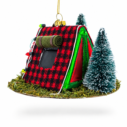 Shelter in the Woods Glass Christmas Ornament