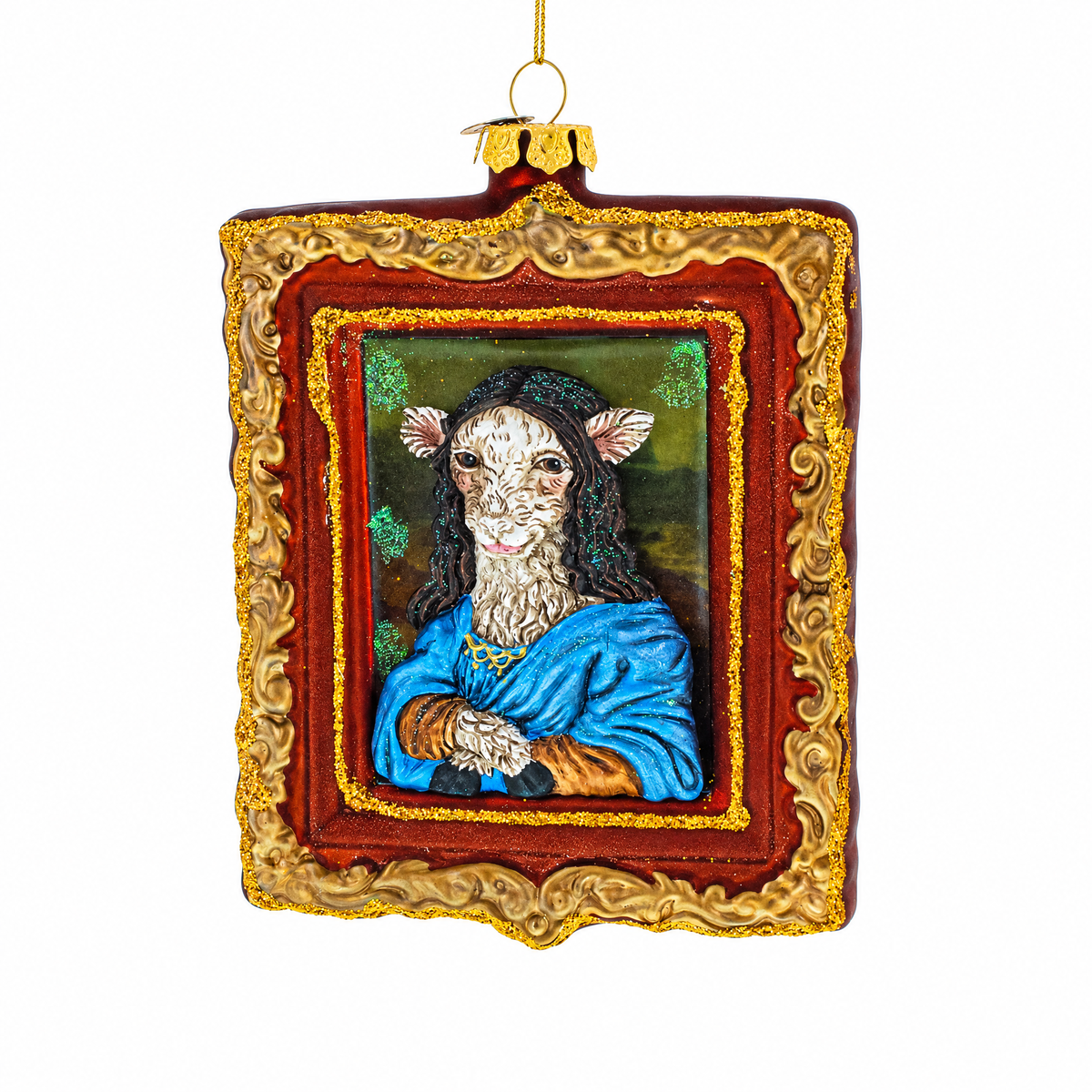 Mona Lisa Sheep Glass Christmas Ornament