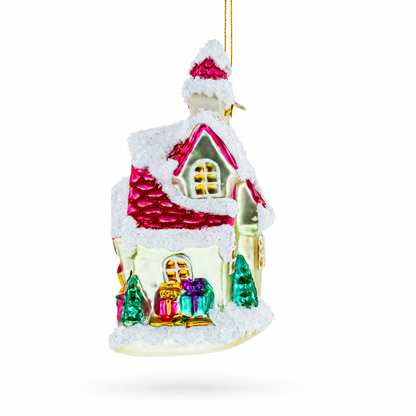 Winter Wonderland Snow-Covered House Glass Christmas Ornament