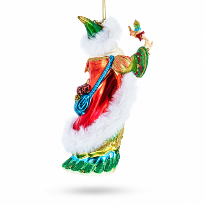 Woodland Santa with Birds Glass Christmas Ornament