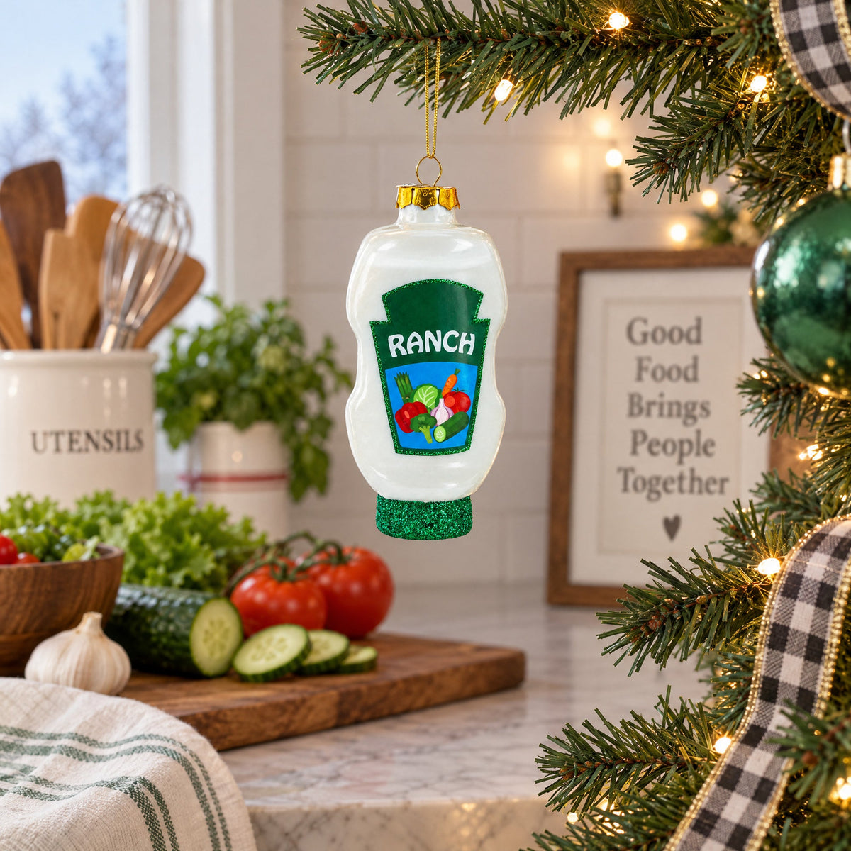 Ranch Dressing Glass Christmas Ornament