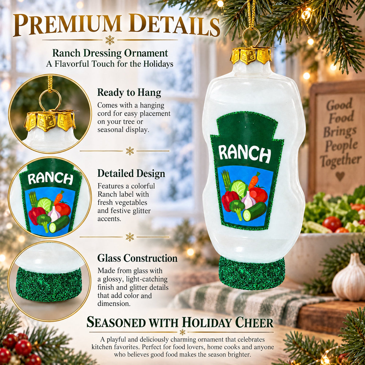 Ranch Dressing Glass Christmas Ornament