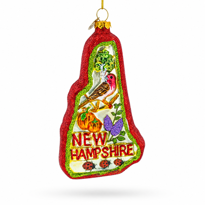 State of New Hampshire Symbols, USA Glass Christmas Ornament