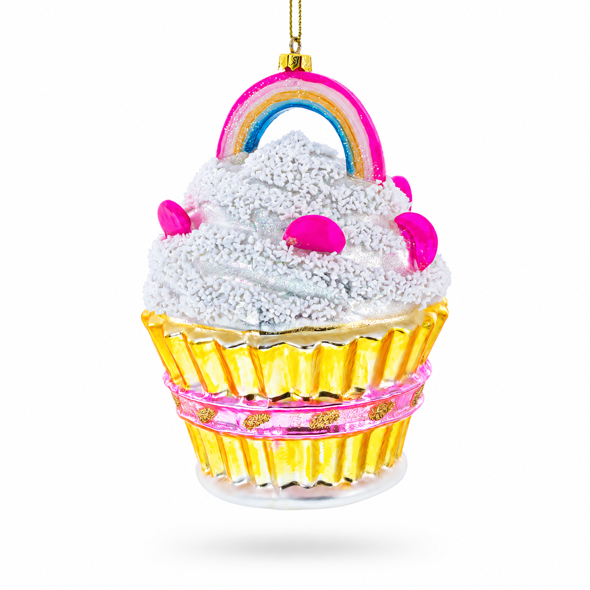 Delightful Sprinkled Cupcake with Rainbow Glass Christmas Ornament