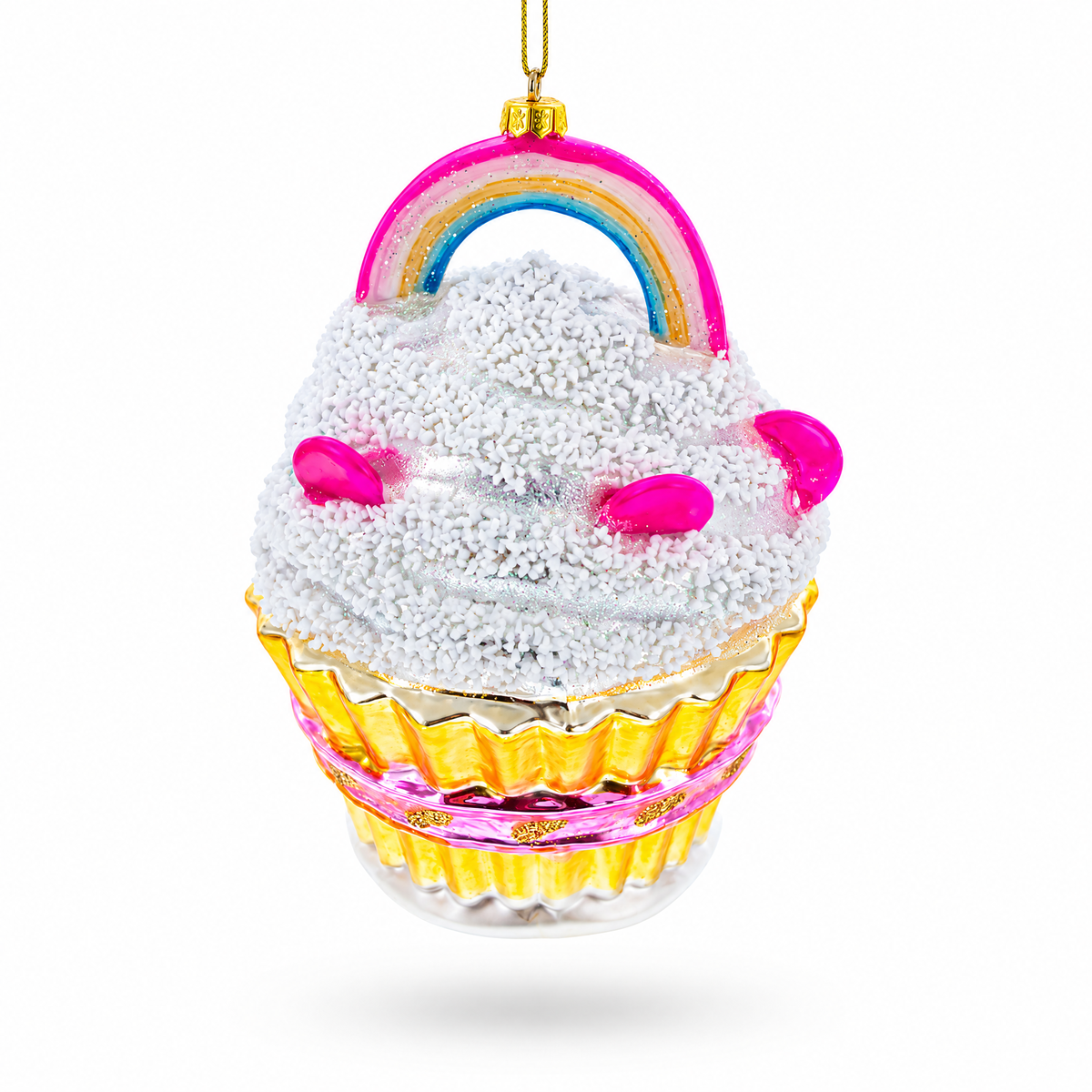 Delightful Sprinkled Cupcake with Rainbow Glass Christmas Ornament