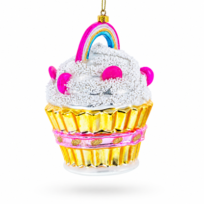 Delightful Sprinkled Cupcake with Rainbow Glass Christmas Ornament