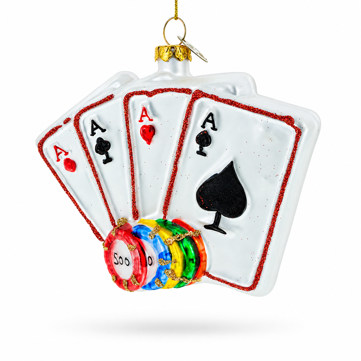 Casino Chips and Playing Cards Glass Christmas Ornament