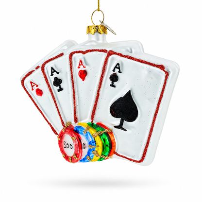 Casino Chips and Playing Cards Glass Christmas Ornament