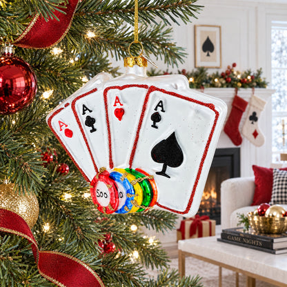 Casino Chips and Playing Cards Glass Christmas Ornament