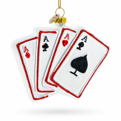 Casino Chips and Playing Cards Glass Christmas Ornament