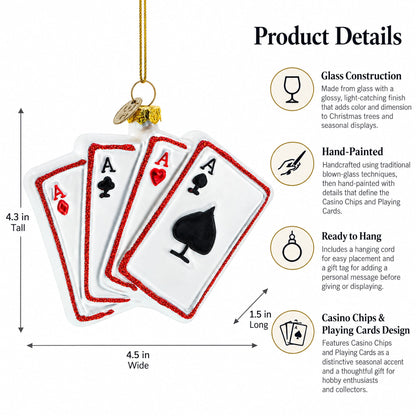 Casino Chips and Playing Cards Glass Christmas Ornament