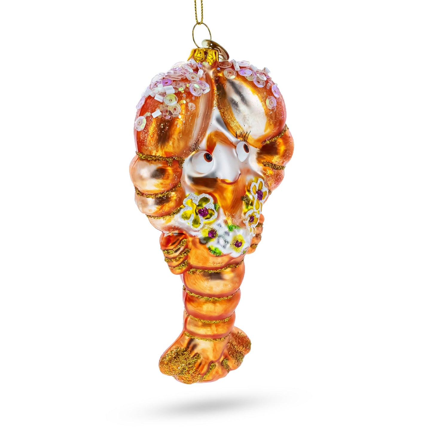 Lobster with Beads Glass Christmas Ornament