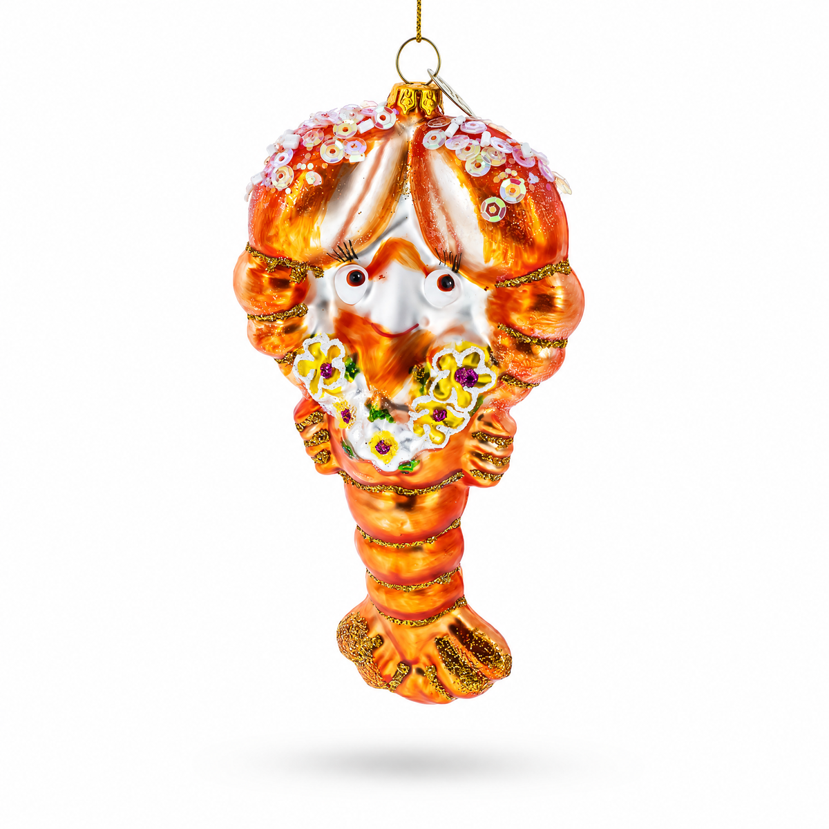 Lobster with Beads Glass Christmas Ornament