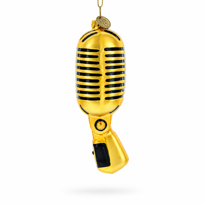 Shiny Golden Microphone Glass Christmas Ornament