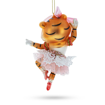 Lady Tiger in Pink Dress Glass Christmas Ornament