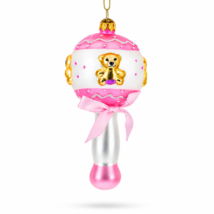 Delightful Baby Pink Rattle Glass Christmas Ornament