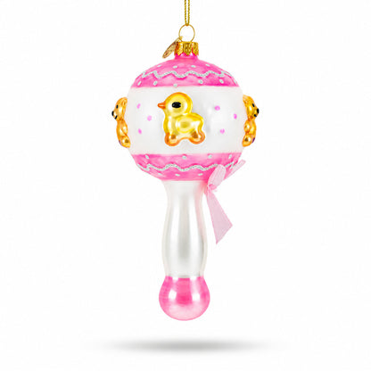 Delightful Baby Pink Rattle Glass Christmas Ornament