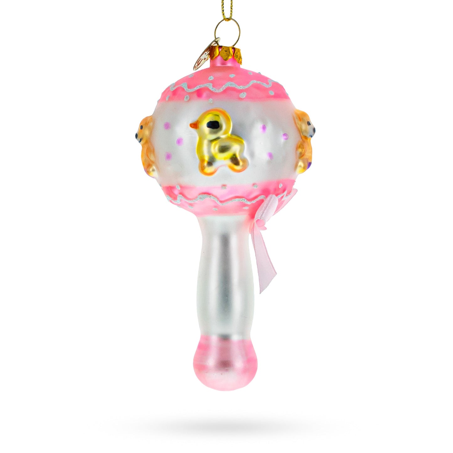 Delightful Baby Pink Rattle Glass Christmas Ornament