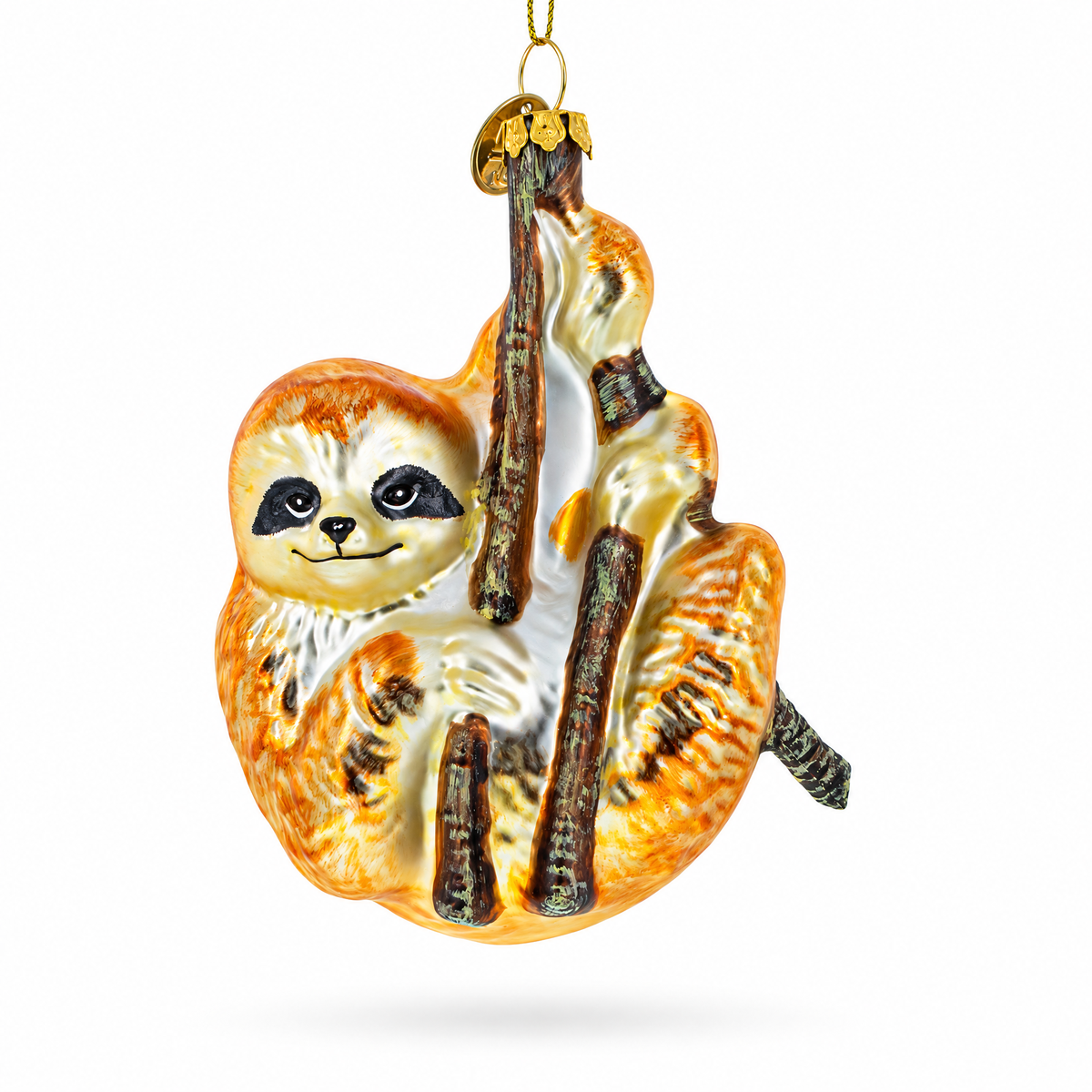 Hanging Sloth Glass Christmas Ornament