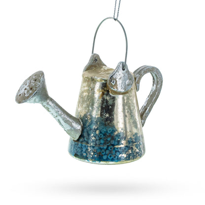 Rustic Metal Watering Can Glass Christmas Ornament