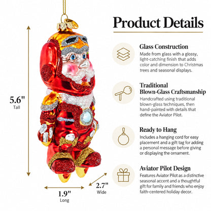 Aviator Pilot Glass Christmas Ornament
