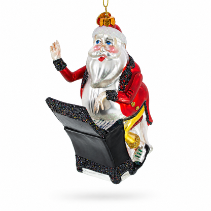 Santa Piano Performance Glass Christmas Ornament