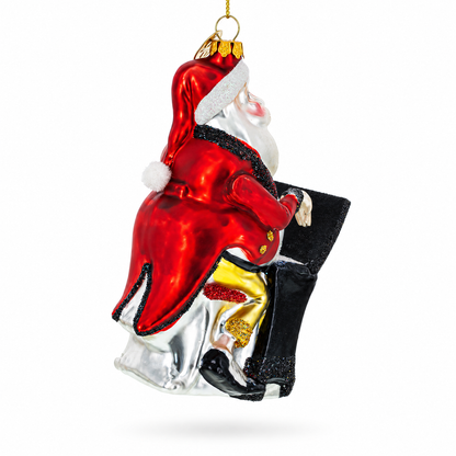 Santa Piano Performance Glass Christmas Ornament