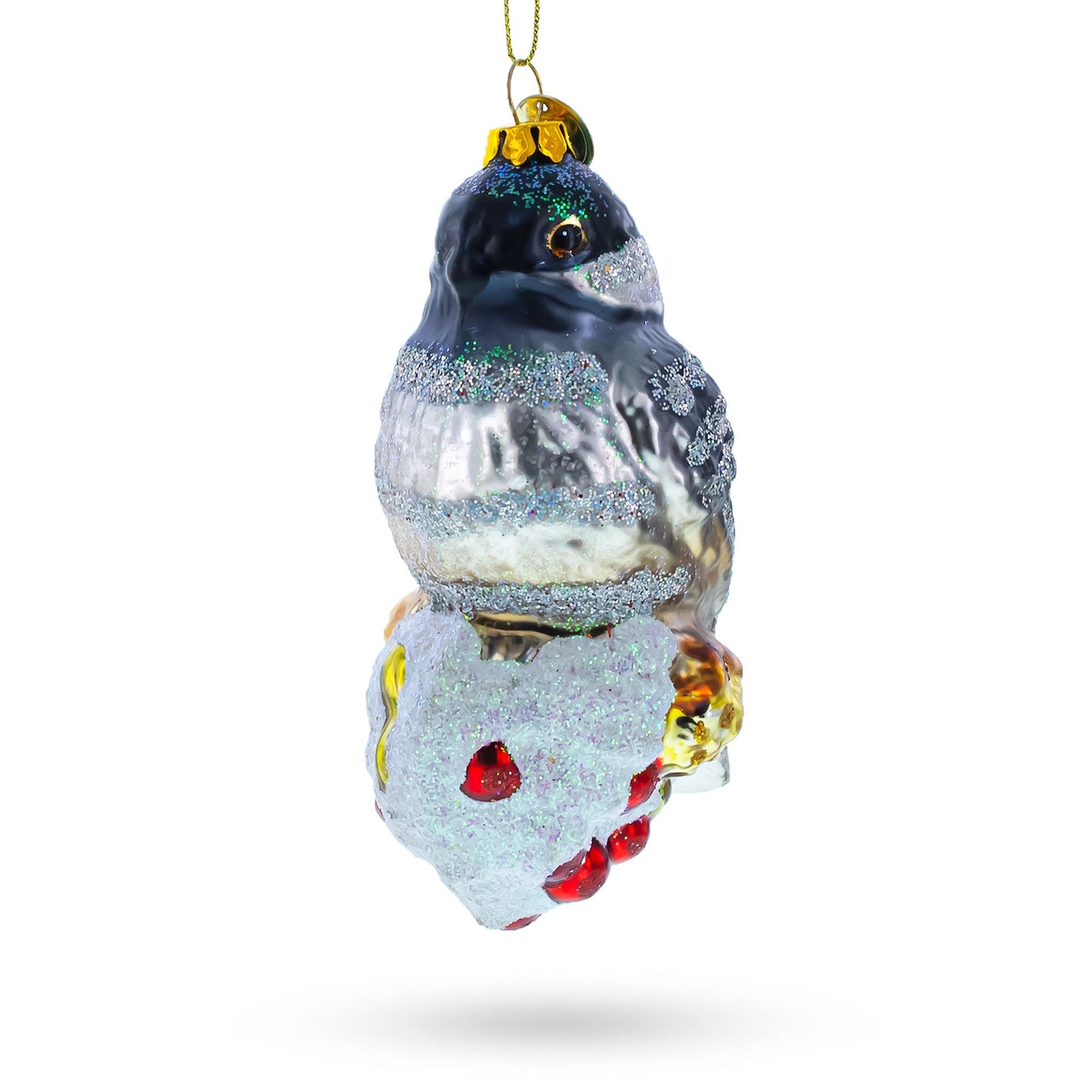 Chickadee Bird on Snowy Branch Glass Christmas Ornament
