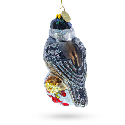 Chickadee Bird on Snowy Branch Glass Christmas Ornament