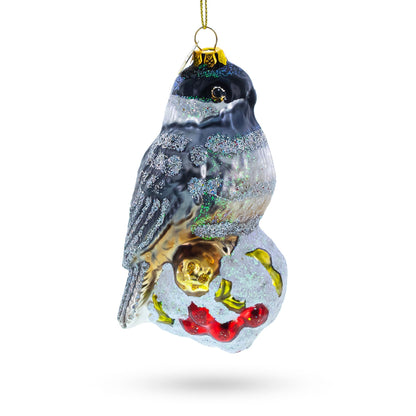 Chickadee Bird on Snowy Branch Glass Christmas Ornament