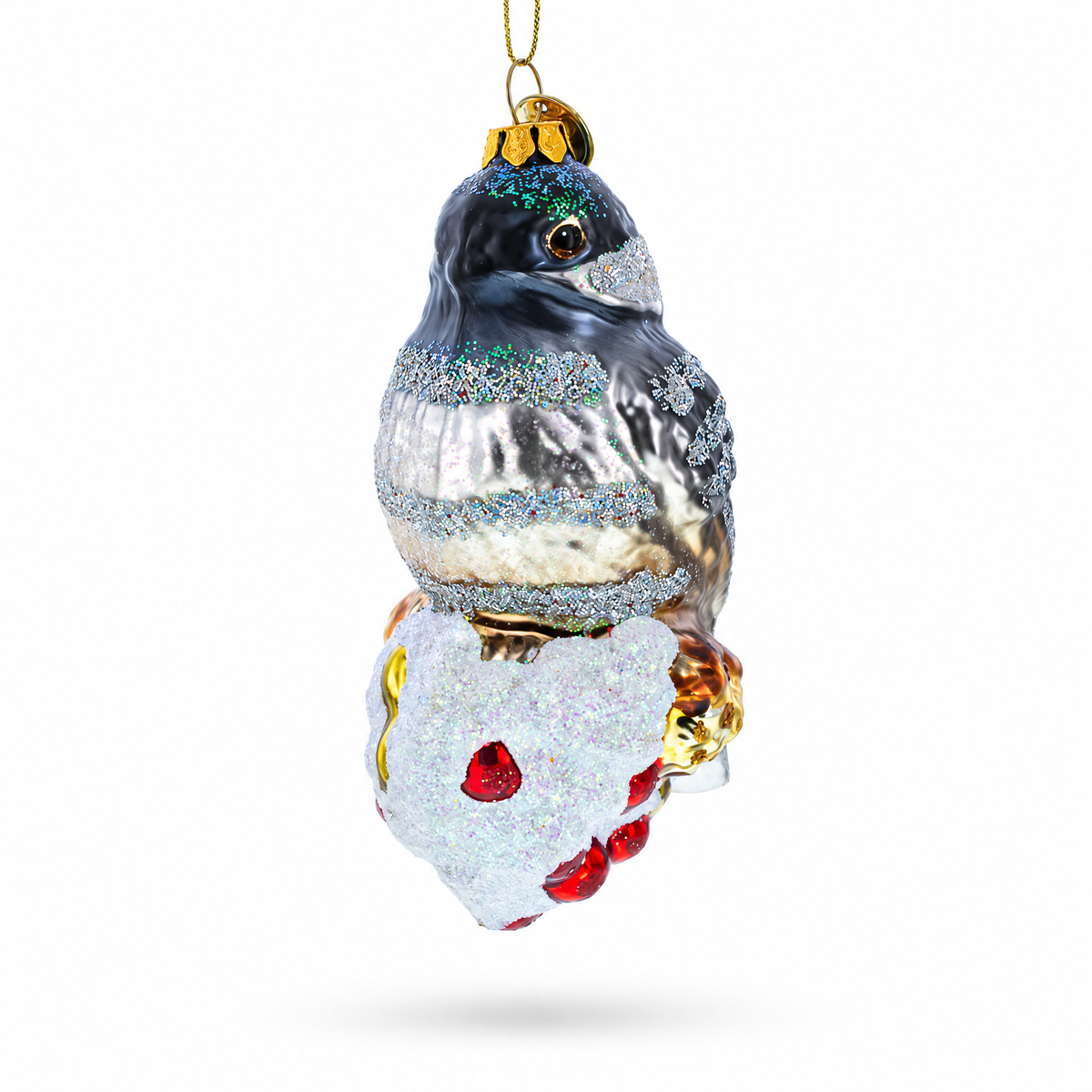 Chickadee Bird on Snowy Branch Glass Christmas Ornament