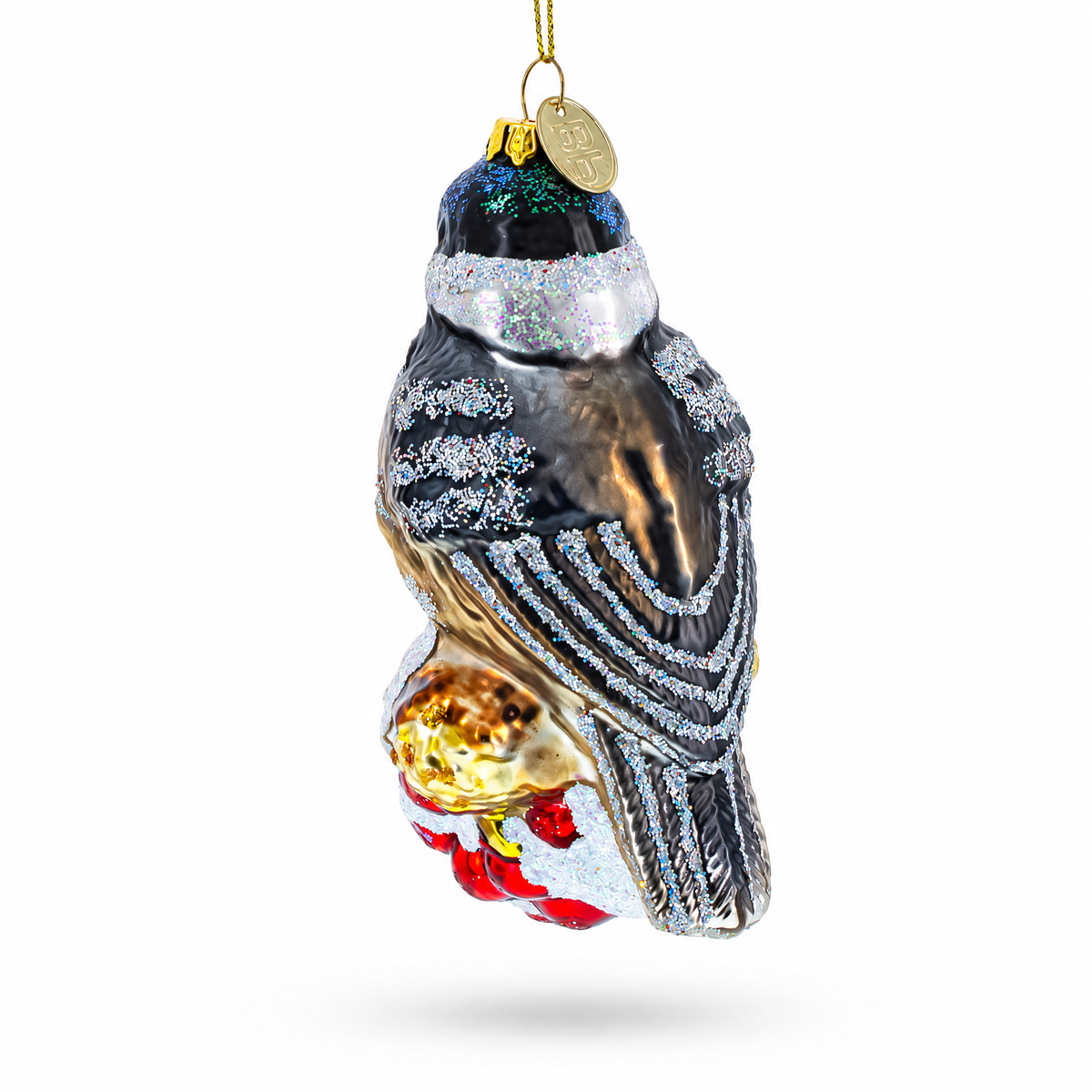 Chickadee Bird on Snowy Branch Glass Christmas Ornament