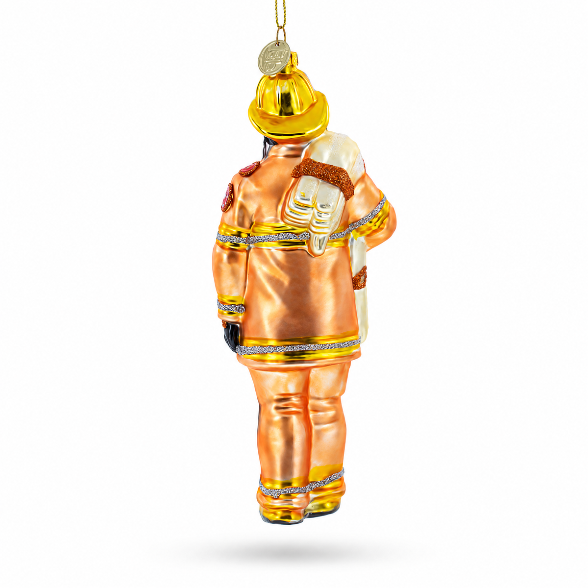 Heroic Fireman with Hose Glass Christmas Ornament