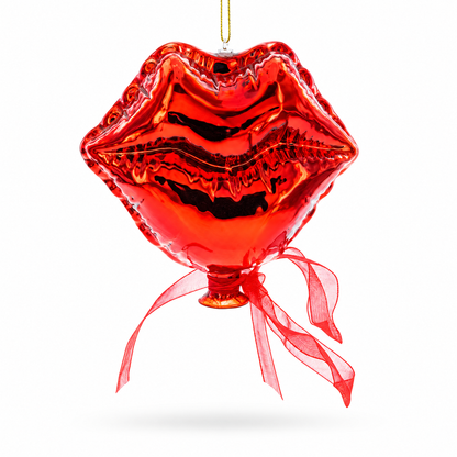 Sultry Red Lips Glass Christmas Ornament