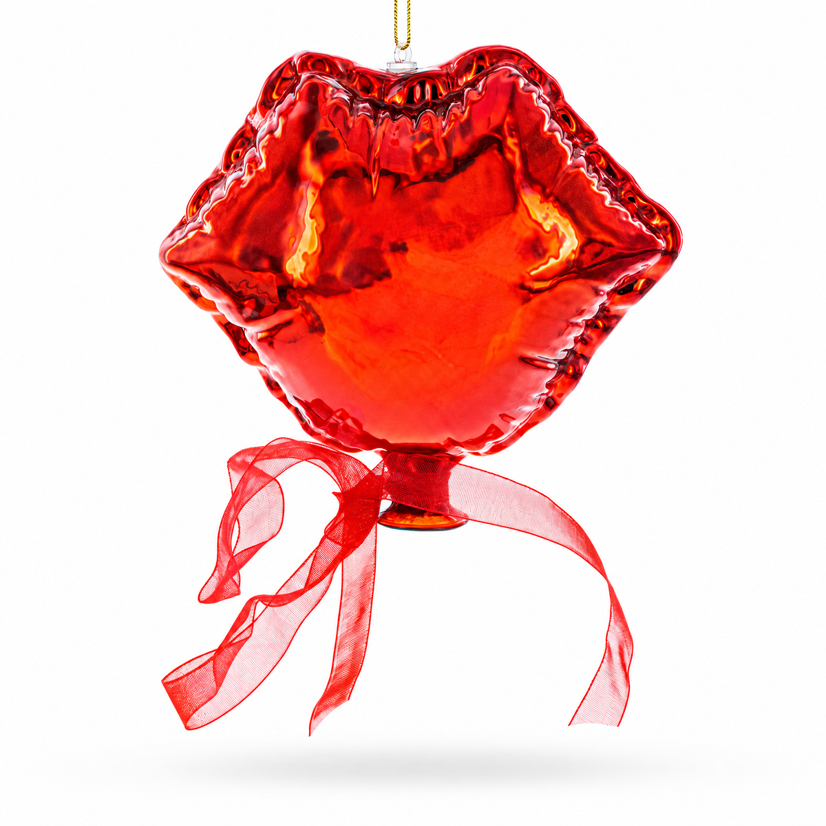 Sultry Red Lips Glass Christmas Ornament