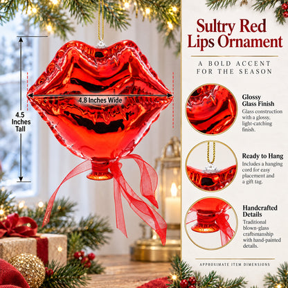 Sultry Red Lips Glass Christmas Ornament