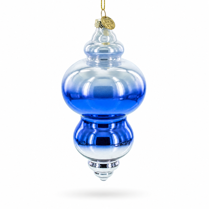 Silver-Topped Blue Finial Glass Christmas Ornament