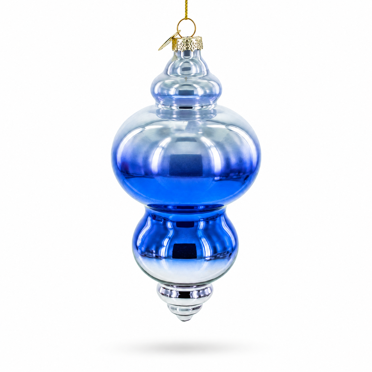 Silver-Topped Blue Finial Glass Christmas Ornament