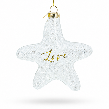 Radiant White Star "Love" Glass Christmas Ornament