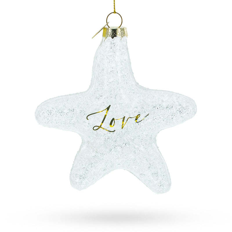 Radiant White Star "Love" Glass Christmas Ornament