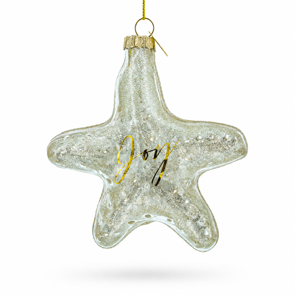 Golden Gleaming Star "Joy" Glass Christmas Ornament