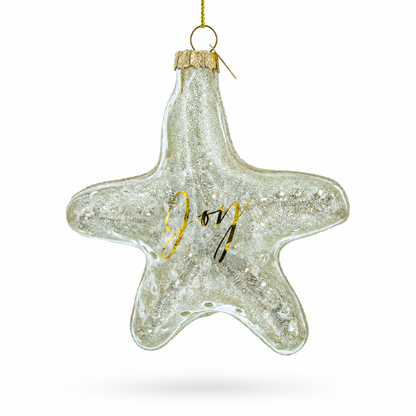 Golden Gleaming Star "Joy" Glass Christmas Ornament