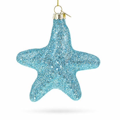 Blue Shiny Star "Piece" Glass Christmas Ornament