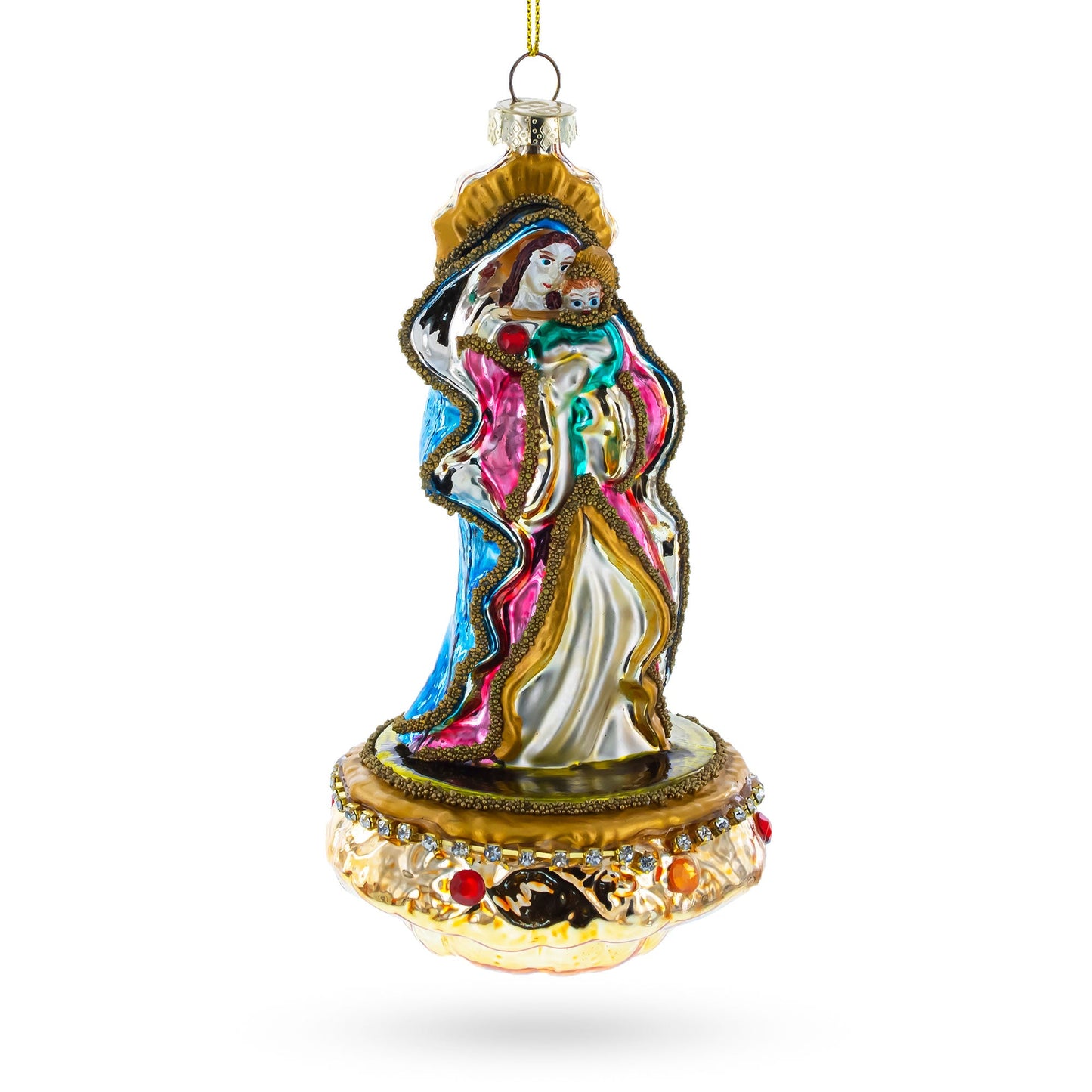 Reverent Virgin Mary with Baby Jesus Glass Christmas Ornament
